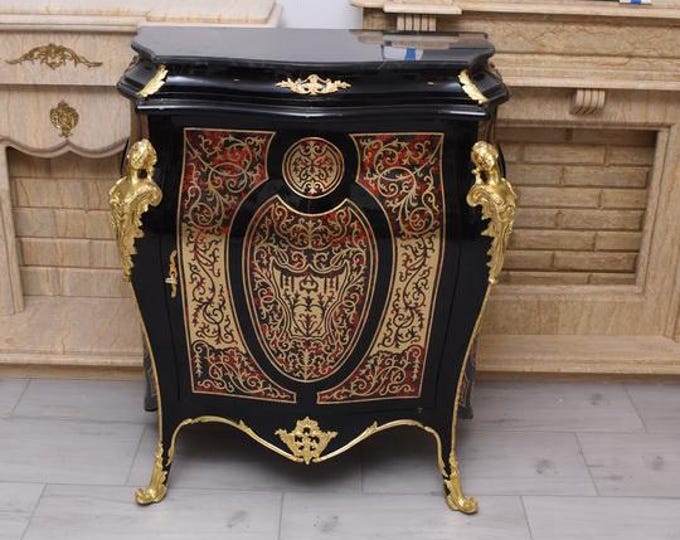 Vintage French Boulle Commode – Black, Red & Gold Chest of Drawers