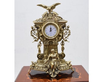 Large Polish Handcrafted Solid Brass Clock - Eagle and Victoria - Brass Table Clock - Fireplace Clock - Richly Decorated Exclusive Gift Idea