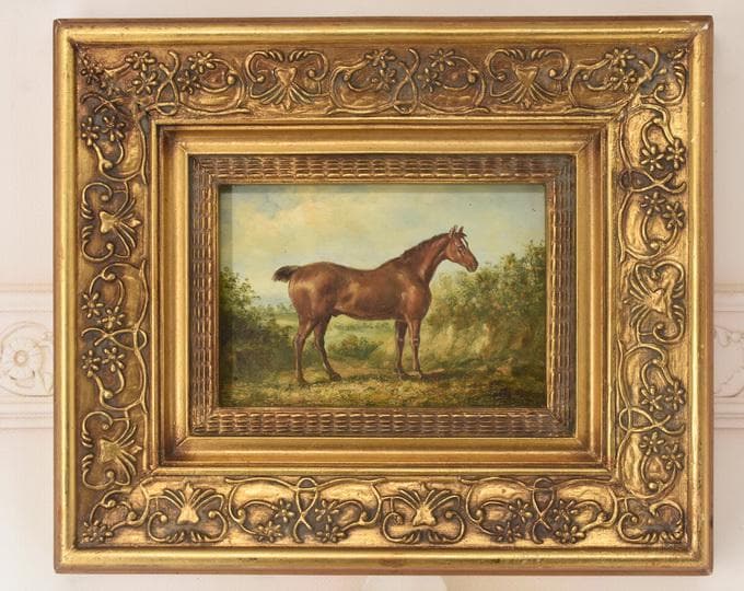 Oil Horse Painting - Gold Frame, French Art Wall - Vintage Decor