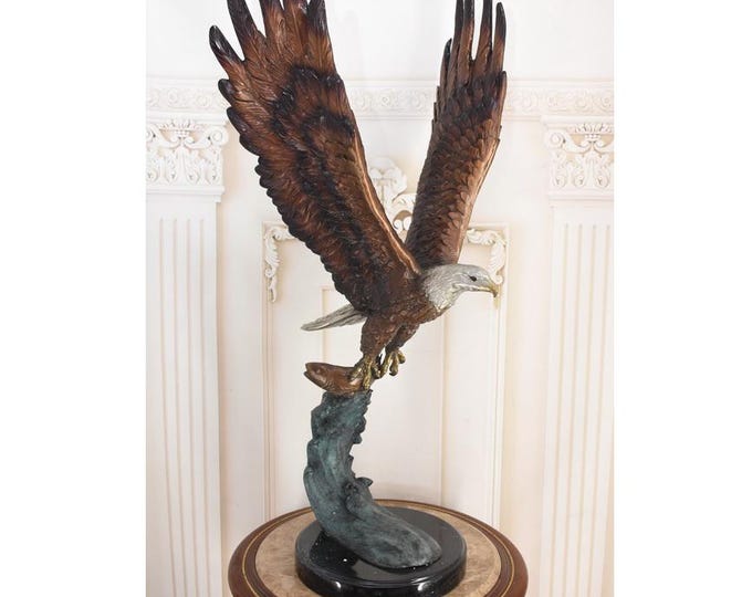 Big Flying Eagle Bronze Sculpture on Marble Base - Home Decor
