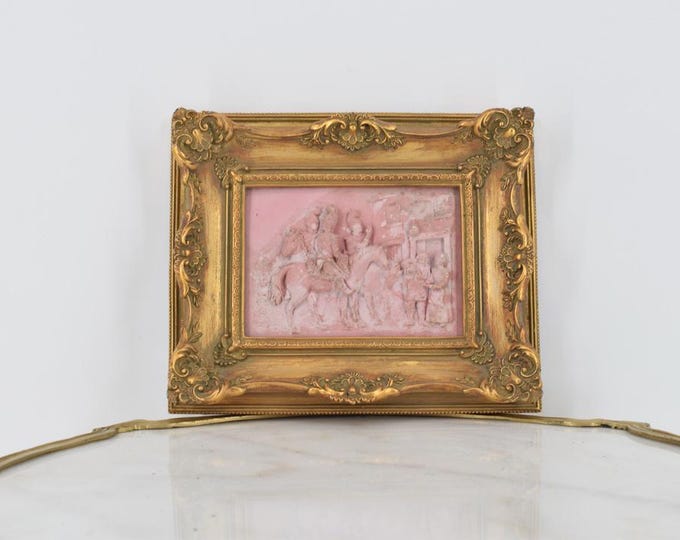 Vintage Painting Alabaster with Gold Frame - Soldiers - Amazing Gift Idea - Wall Decor - Wall Art - Home Decor - Unique Gift