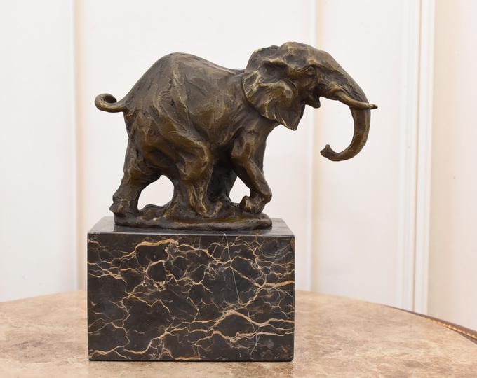 Bronze Elephant Figurine: Good Luck Charm, Home Decor (7.87 inches)