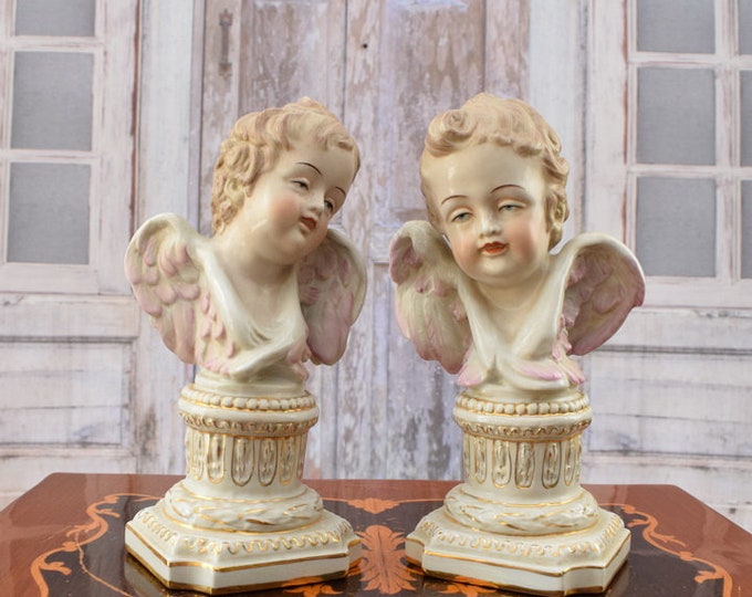 Two Porcelain Angels - Guardian Angels - Unique Porcelain Statue - Painted Sculpture Angels  - Home Decor - Richly Decorated