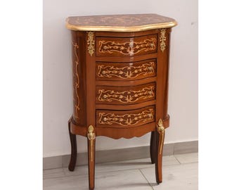 French Louis XVI Style Commode: Bronze Ornaments, Wooden Chest