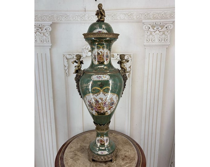 Vintage French GREEN Gilded Amphora Vase – Angel Decor Centerpiece