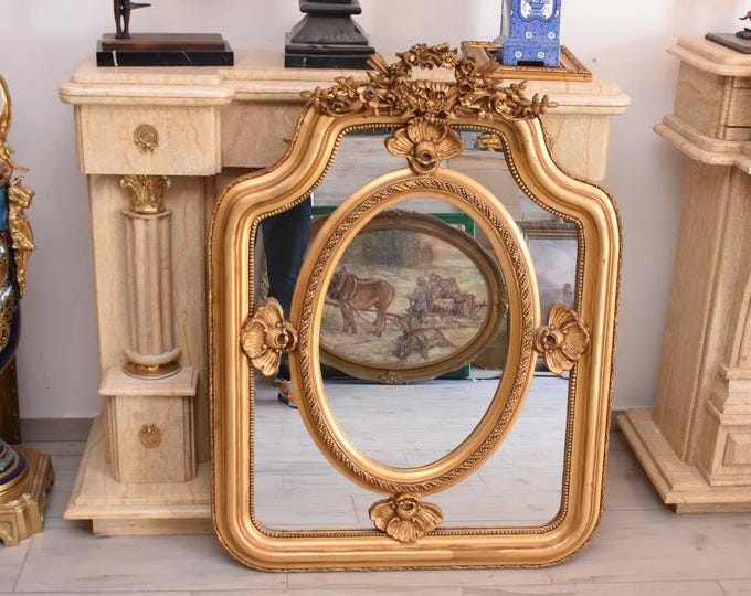Vintage Gold Baroque Mirror – Ornate Crystal Style Frame – Living Room Decor