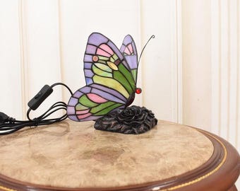 Stained Glass Butterfly Table Lamp - Tiffany Style Art Deco Light