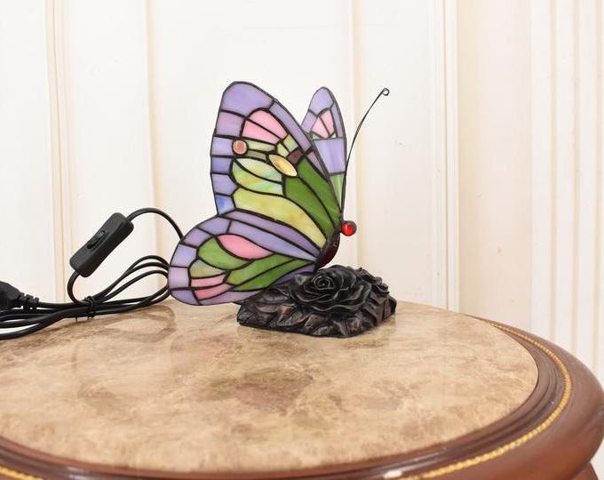 Stained Glass Butterfly Table Lamp - Tiffany Style Art Deco Light