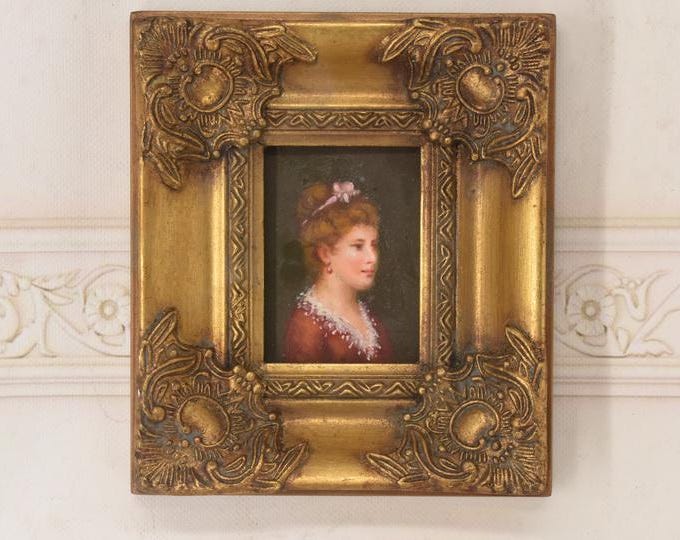 French Aristocrat Portrait Painting: Old Oil on Wood with Golden Frame