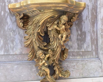 Gold Wall Console - Playing Angel Shelf Vintage Style - Shelf Gold Hanging - Wall Console - Wall Decor - Home Decor - Gift for Housewarming