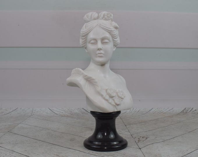 Amazing Marble Bust of Woman - Camellia Lady Marble Pedestal - Mythological Sculpture - Marble Art Deco - Exclusive Gift Idea