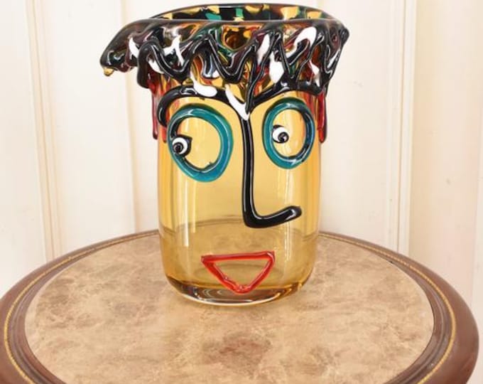 Vintage Face Vase: Murano Style Italian Art Glass Figurine