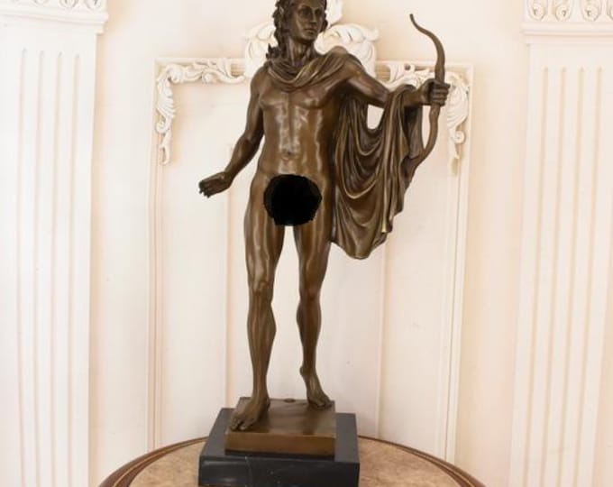 French Vintage Apollo Belvedere Bronze Statue – Signed Antico, Marble Base