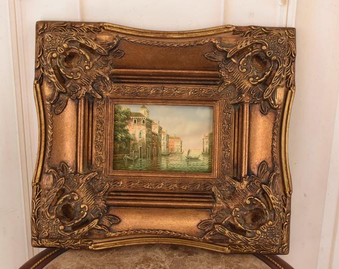 Venice Canal Painting – Italian Cityscape Art in Golden Frame