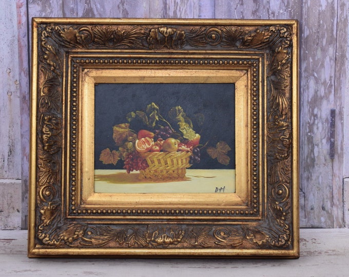 Flowers Painting in Golden Frame Oil on Wood - French Art - Flower Wall Decor - Luxury Gift - Wall Art - Gift for Wedding -Home Decor