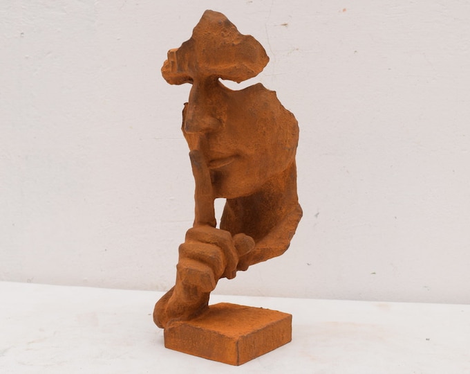 Cast Iron  Statue "The Moment" man asking for silence - garden figurine rustical