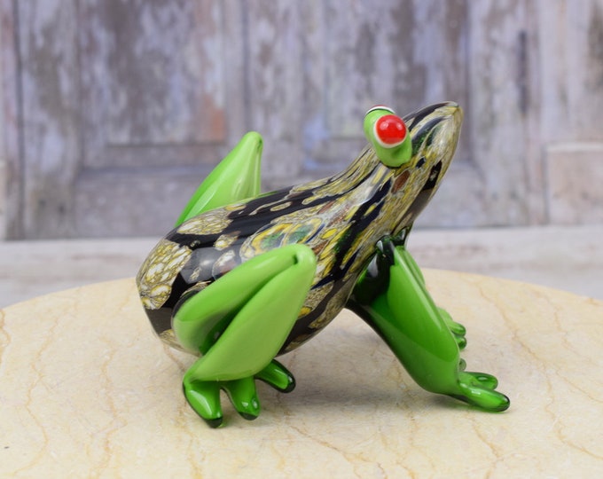Funny Green Frog Murano Style - Frog Figurine for Luck - Beaufitul Gift - Italian Venetian Product - Home Decor