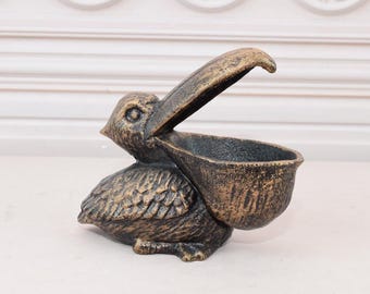 Vintage Cast Iron Pelican Key Box: Funny Home Decor Statue