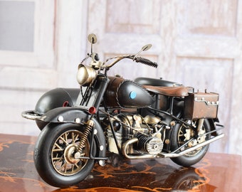 Black Motorbike with Sidecar - Old School Metal Model - Old Motorcycle Model - Vintage Toy - Collector Item - Gift Idea - Home Decor