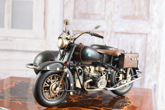 Black Motorbike with Sidecar – Metal Old School Motorcycle Model