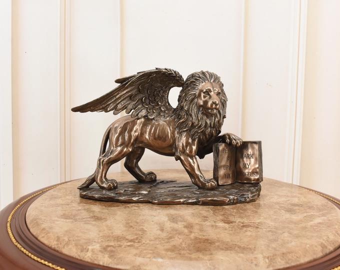 Bronze Winged Lion of Saint Mark Figurine – Vintage Catholic Decor
