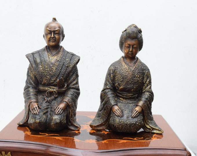 Pair Bronze Japanesse Statues - Samurai Bronze Figurines - Samurai Sculptures - Asian Figurine Art Work - Gift Idea -