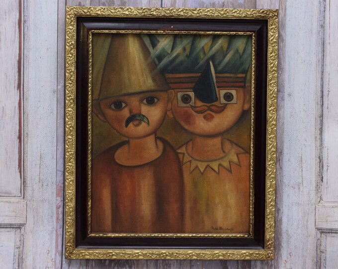 Antique Painting - Tade Makowski Clowns Old Painting Oil on Canvas - Polish Artist - Abstract Painting - Wall Decor Wall Art - Home Decor
