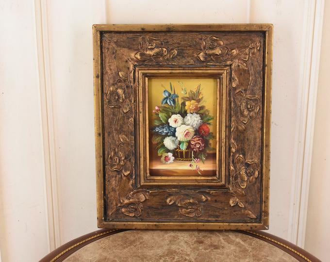 Vintage Floral Oil Painting – European Still Life Vase Art