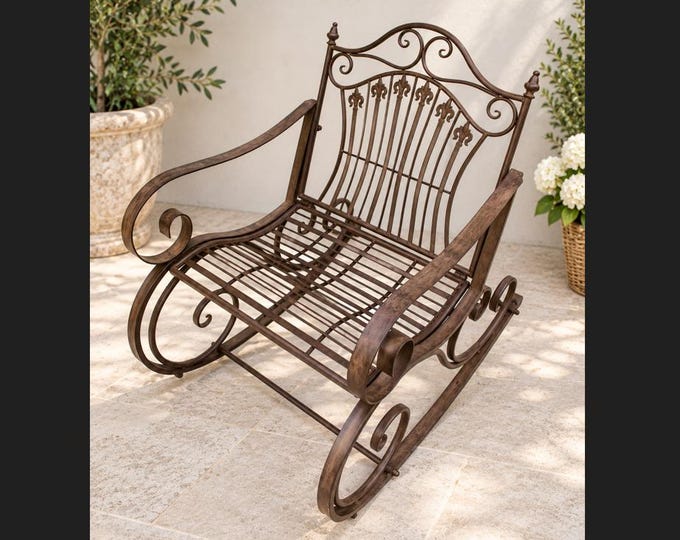 Vintage Brown Metal Rocking Chair - Garden Patio Armchair - Outdoor Furniture