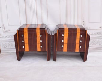 Antique Art Deco Bedside Tables: Bent Wood Nightstands, Set of 2