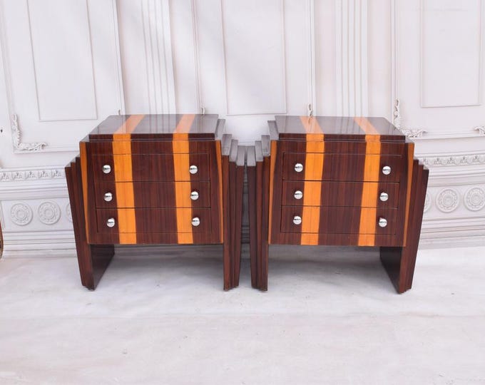 Art Deco Bedside 2 Tables - Art Deco Table - Bent Wood Night Stand - Chest of Drawers - Wooden Table - Home Decor - Bedroom Decor Gift Idea