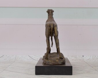 Statue Chien Bronze Massif Style Art Déco/Art Nouveau - Sculpture Animalière Ancienne, Hauteur 6 Cm