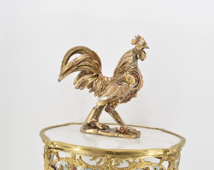 Steampunk Rooster - Goldene Figurine  - Steampunk Robot Rooster Statue - Gift Good Idea - Home Decor - Amazing Decor