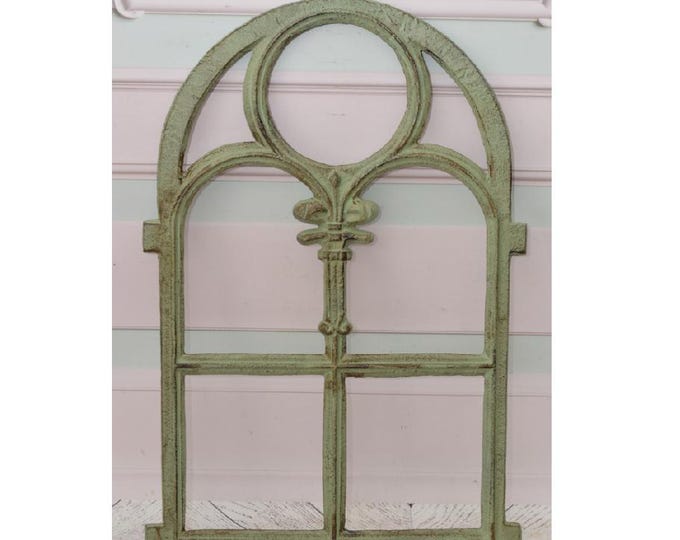 Cast Iron Frame Window and Shutter Window Crate Rustical Green Patina Gift Idea - Home Decor - Garden Decor