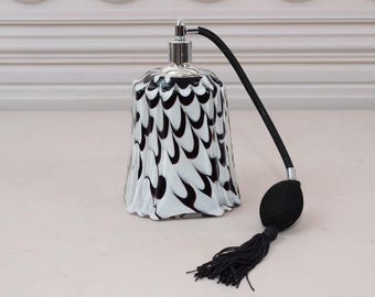 Vintage Murano Style Glass Perfume Bottle: Black & White Italian Decor