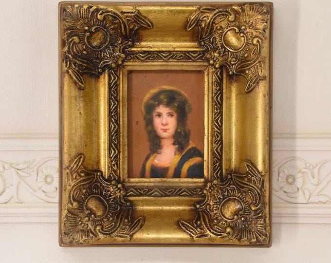 French Aristocrat Portrait Painting: Old Oil on Wood with Golden Frame