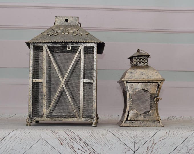 Vintage Silver Metal Candle Lanterns – Set of 2 – Elegant Decorative Light Holders – Classic Home and Garden Decor for Candles