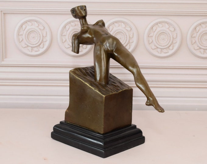 Abstract Bronze Surreal Statue - Woman Act Bronze on Marble Base - Aldo Vitaleh Style - Modernist Bronze - Home Decor Gift for Birthday