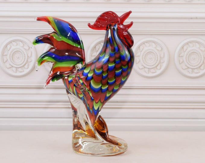 Amazing Colorful Rooster Glass Figurine - Rooster Murano Style - Glass Sculpture - Rainbow Glass - Gift Italian - Venetian Glass Home Decor