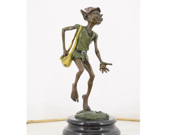 Funny Winged Goblin - Bronze Statue on Marble Base - Funny Gnome Pixie Bronze Sculpture - Elf Bronze -