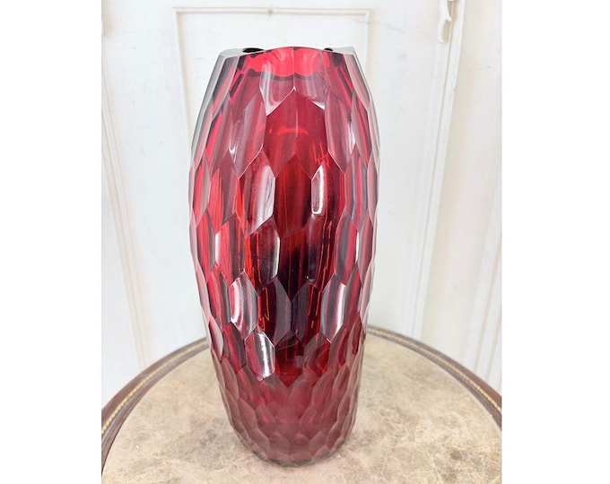 Vintage Red and Black Art Glass Vase - Heavy Decorative Glass - Modernist Style, Signed