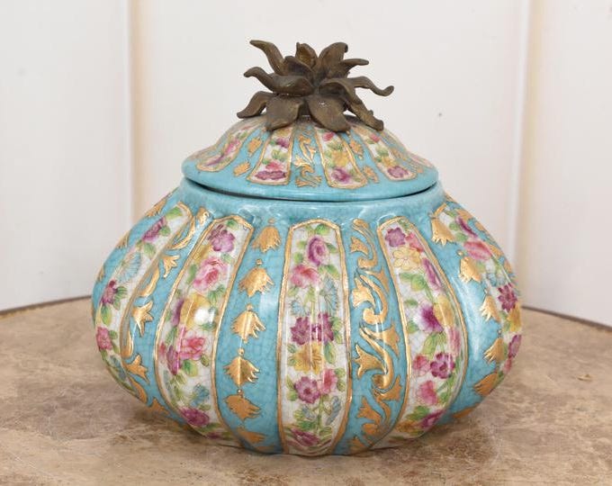 Antique French Porcelain Blue Box Bowl With Bronze Mounts – Rare Gilded Trinket Casket – Luxury Antique Decor France