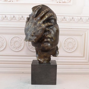 Large Bronze Pensive Face Statue - Salvador Dali Style - Modernist Bronze Sculpture Woman - Art Work Abstract Figurine - Home Decor Gift