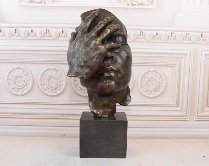 Large Bronze Pensive Face Statue - Salvador Dali Style - Modernist Bronze Sculpture Woman - Art Work Abstract Figurine - Home Decor Gift