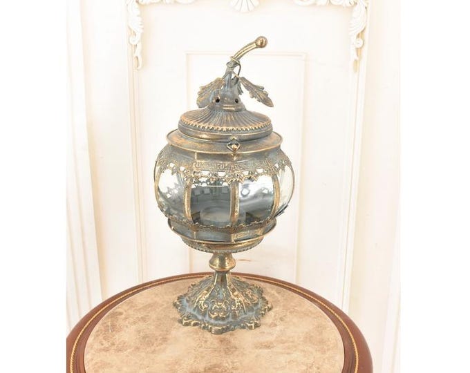 Vintage Hanging Lantern – Metal Candle Lantern with Curved Glass