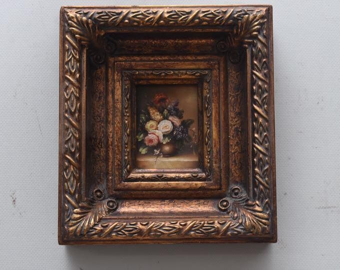 Flowers in a Vase – Vintage Miniature Oil Painting – Floral Still Life – Classic European Art – Unique Wall Decor