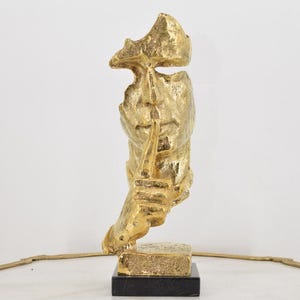 Bronze Skulptur &quot;&quot;Der Moment&quot;&quot; Mann bittet um Stille - Garten Figurine - vergoldete und bemalte Bronze Statue - Wohnkultur Geschenkidee.&quot;
