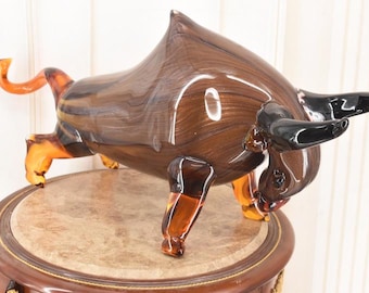Vintage  Glass Bull: Brown Venetian Centerpiece (29.53 inches Length         