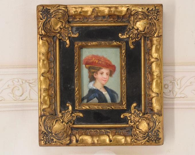 French Aristocrat Portrait Painting: Old Oil on Wood with Golden Frame