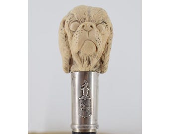 Antique 800 Silver Dog Head Walking Stick - Austro-Hungarian Cane